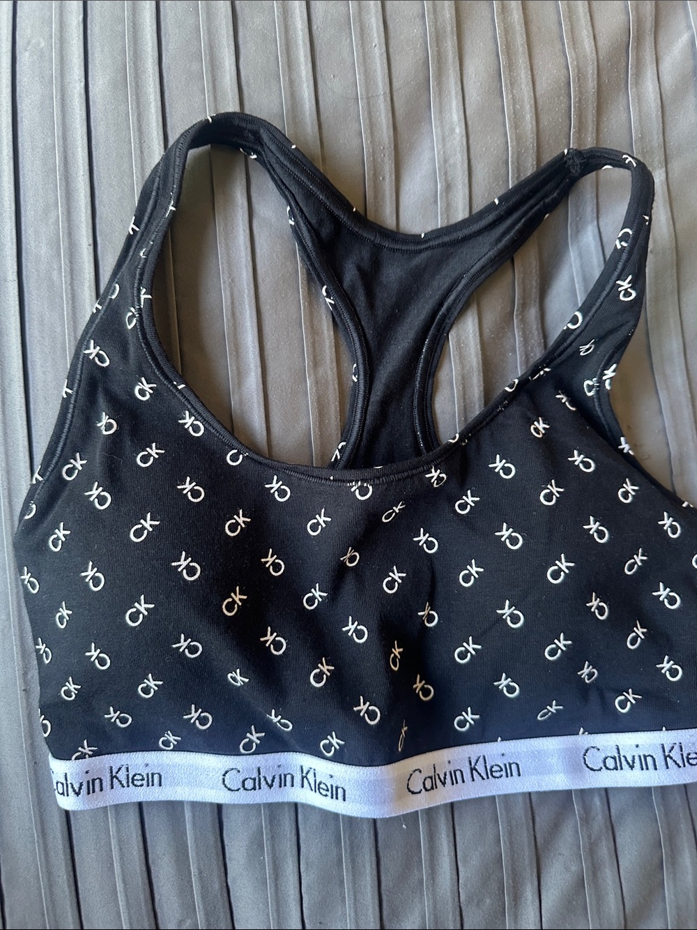 Calvin Klein Black and White Logo Racerback Sports Bralette